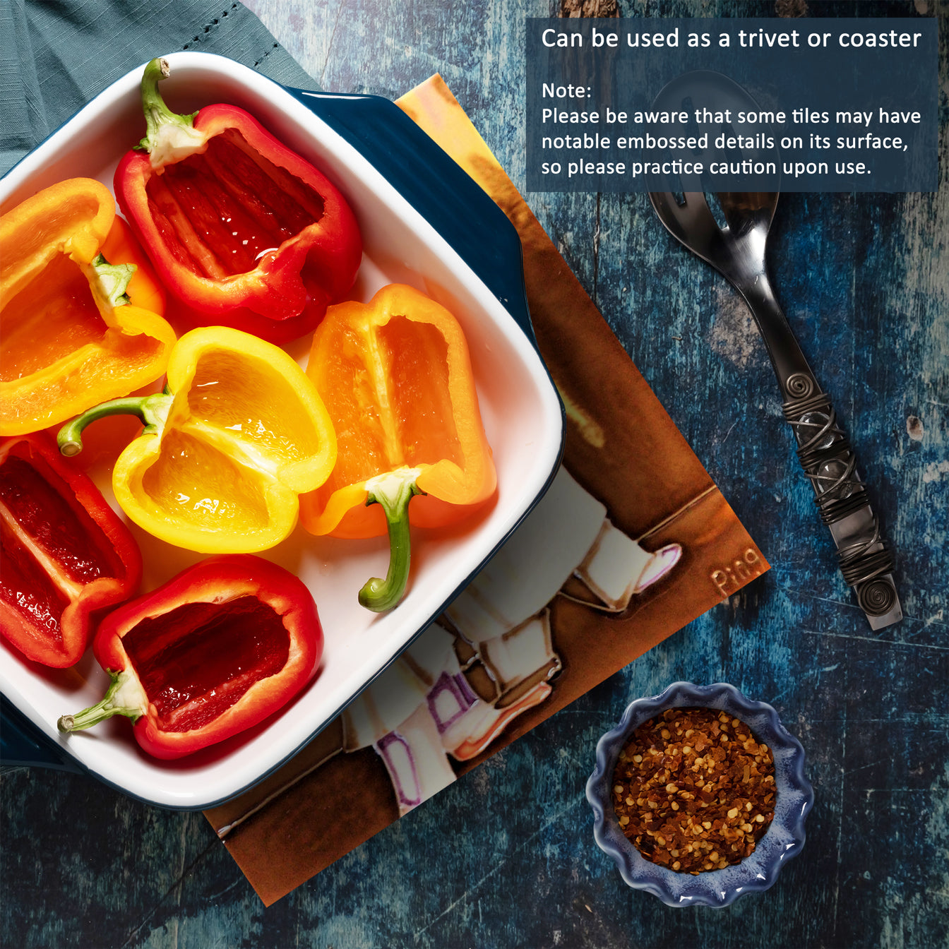 8x8" Two Chefs Ceramic Art Tile Hot Plate Trivet and Wall Decor