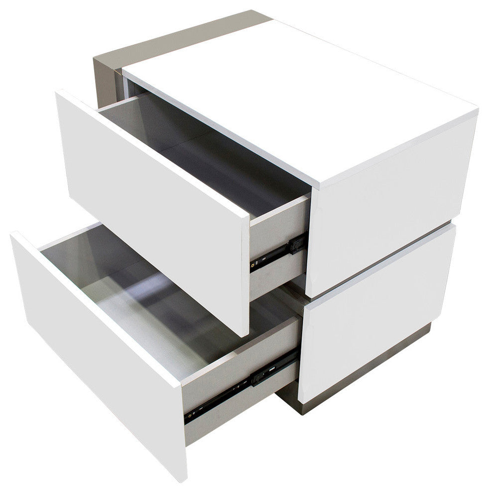 Seville White Modern Left Facing 2-Drawer Nightstand