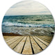 Wooden Pier In Waving Sea, Seascape Photo Disc Metal Wall Art, 36"