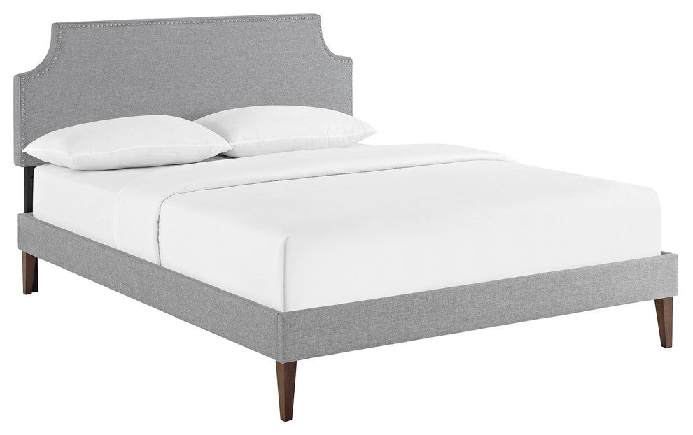 Modway Laura Queen Fabric Platform Bed With Squared Tapered Legs, Light Gray