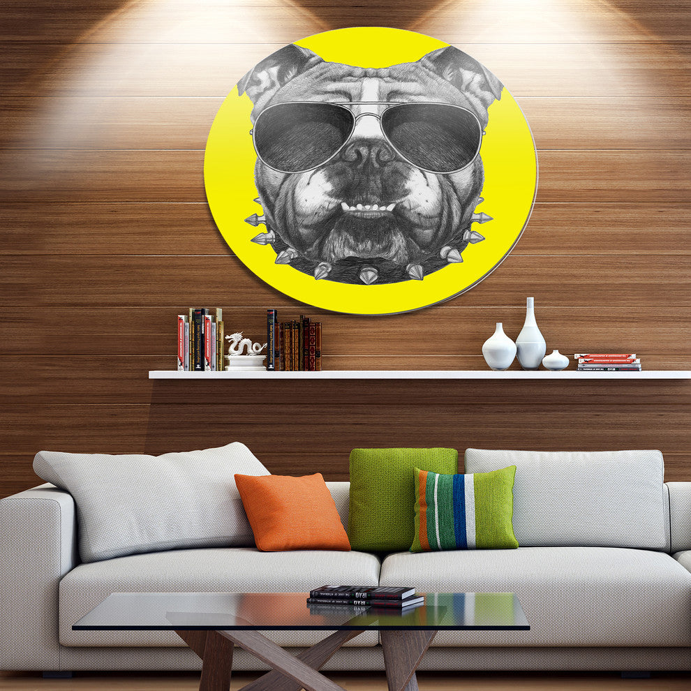 Funny English Bulldog With Collar, Animal Art Round Wall Art, 36"