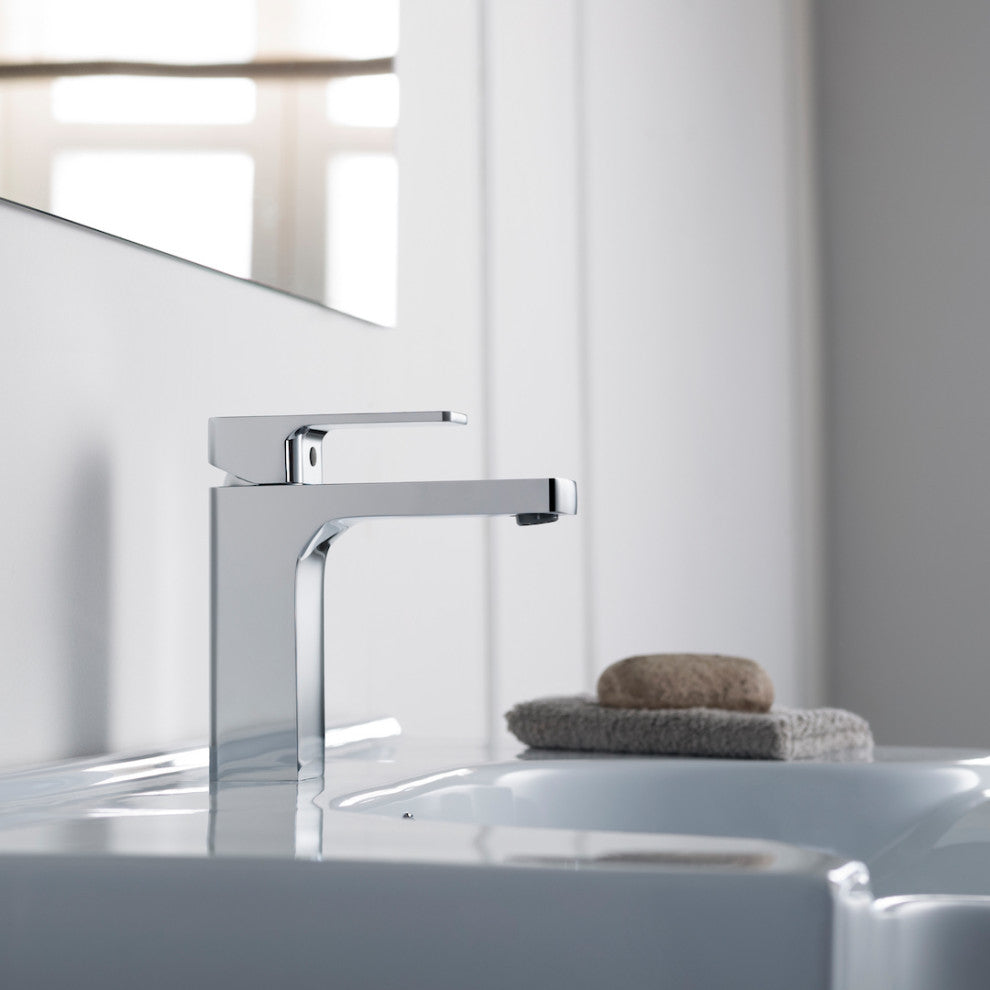 Blossom Brass Square Single Handle Bathroom Vanity Sink Faucet, Chrome W/ Pop-Up
