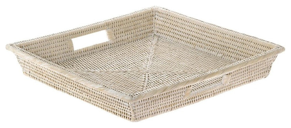 La Jolla Rattan Square Serving Tray, White-Wash