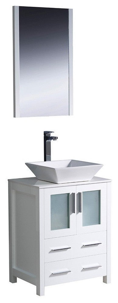 Torino 24" White Modern Bathroom Vanity With Vessel Sink, FFT9152BN