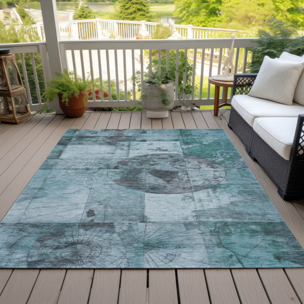 Machine Washable Indoor/Outdoor Chantille ACN1905 Teal 10' x 14' Rug