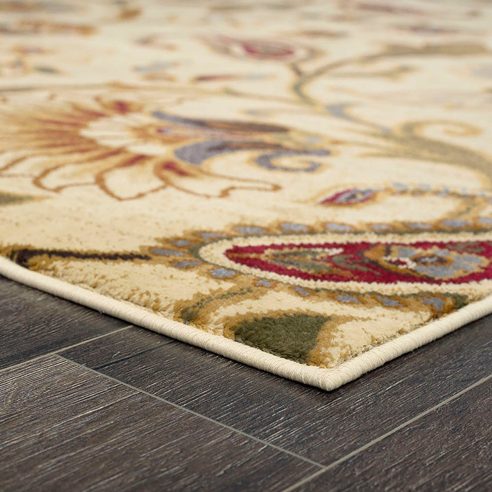 Fairfield Transitional Floral Beige Rectangle Area Rug, 5' x 7'