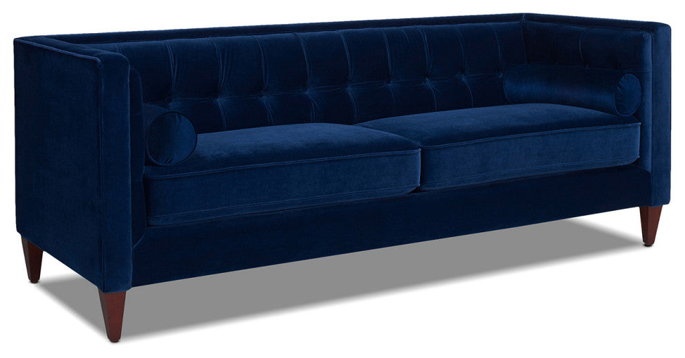 Jack 84" Modern Tuxedo Tufted Sofa, Navy Blue Velvet