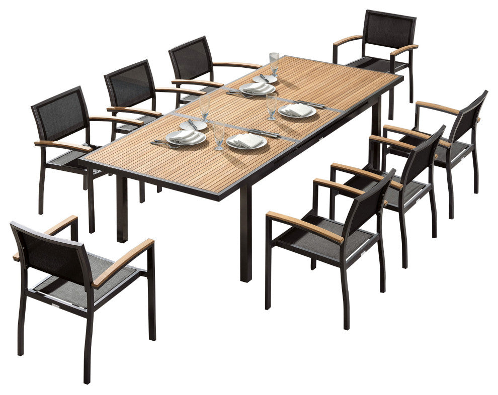 Heck Extendable Teak Outdoor Dining Set for 8 Person, Aluminum, by HIGOLD