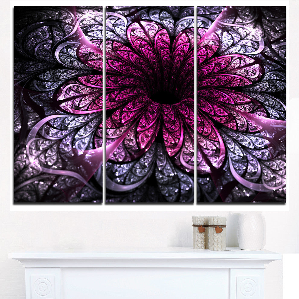 "Dark Purple Fractal Flower Digital" Metal Wall Art, 3 Panels, 36"x28"