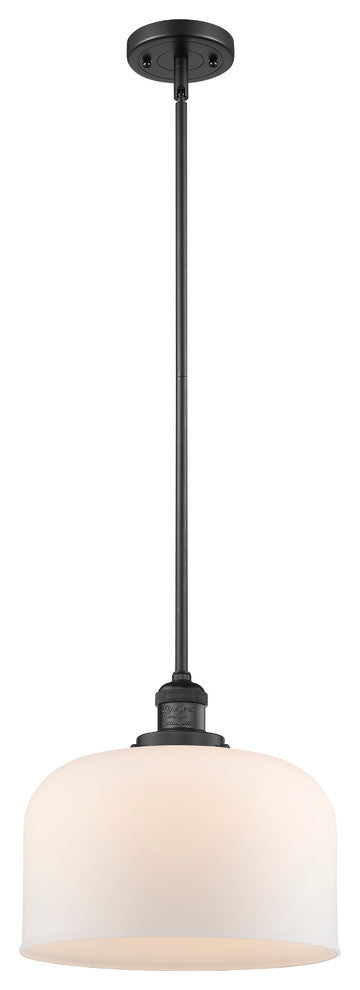 X-Large Bell 1-Light LED Pendant, Matte Black, Glass: Matte White Cased