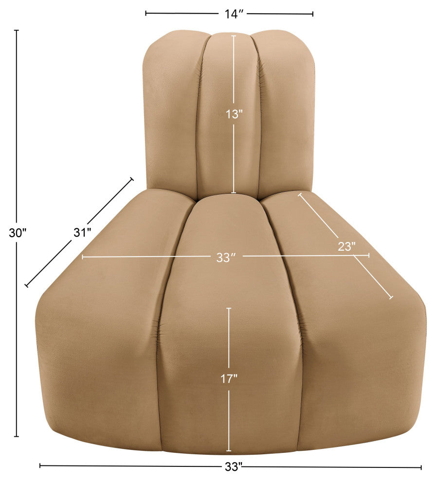 Arc Upholstered Modular Component, Camel, 1-Piece: Reverse Corner, Velvet