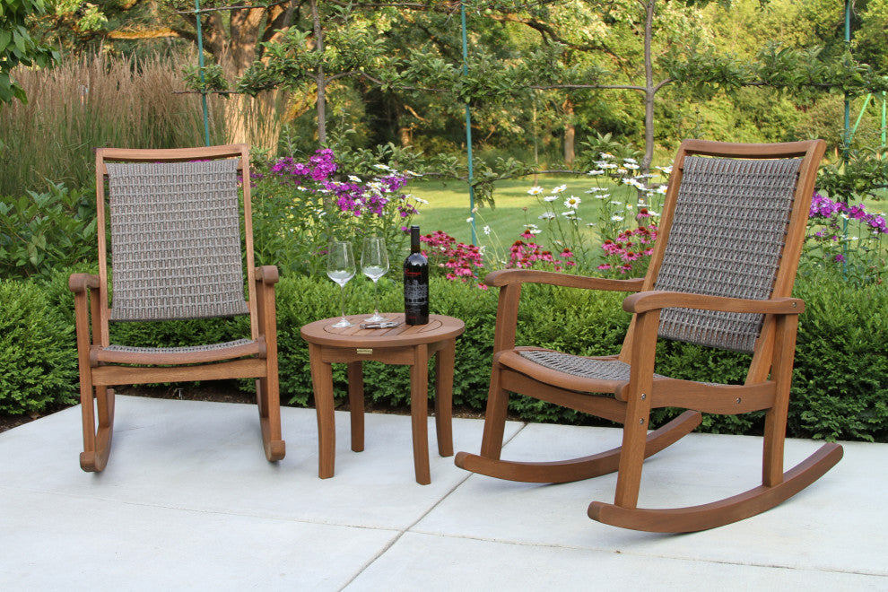 Salinas Resin Wicker and Eucalyptus Rocker Chair, Gray