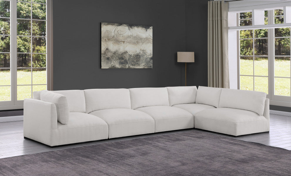 Ease Fabric Upholstered L-Shaped Modular Sectional, Cream, 5 Piece: 2 Corner, 3 Armless