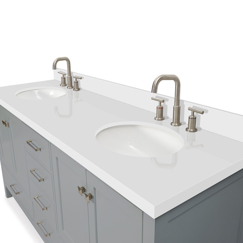 ARIEL Cambridge 73" Double Oval Sink Bathroom Vanity Grey with Quartz Top