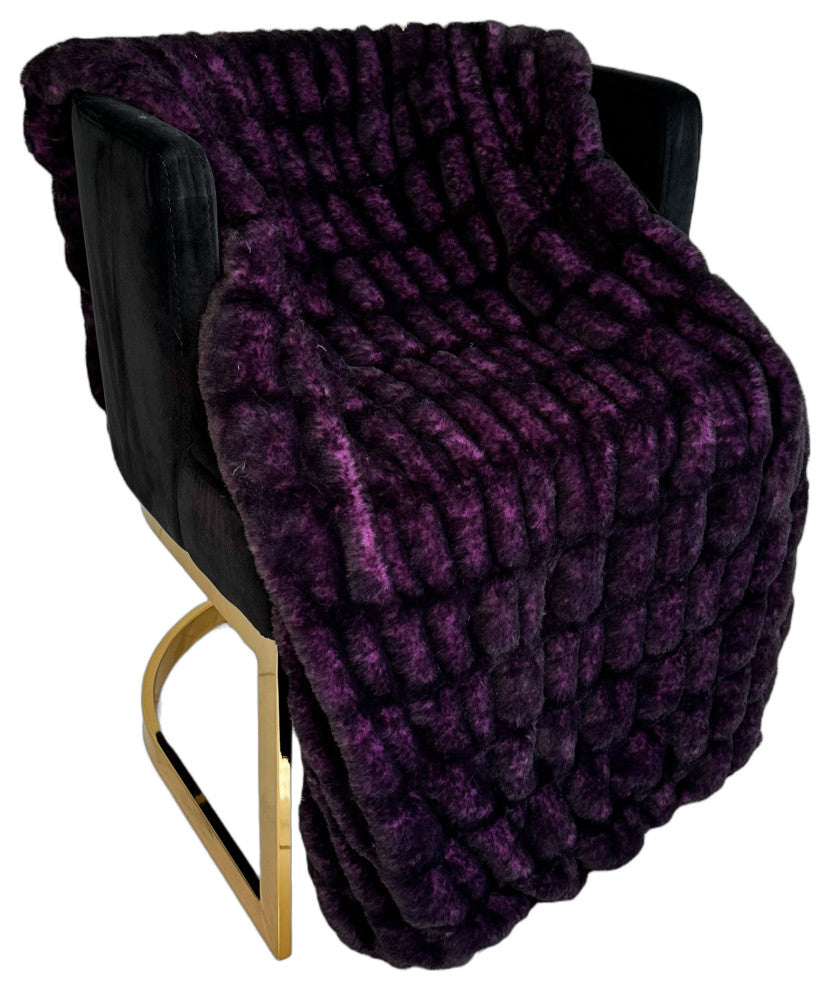 Plutus Purple Plush Pelt Faux Fur Luxury Throw Blanket, 90"L x 90"W Full