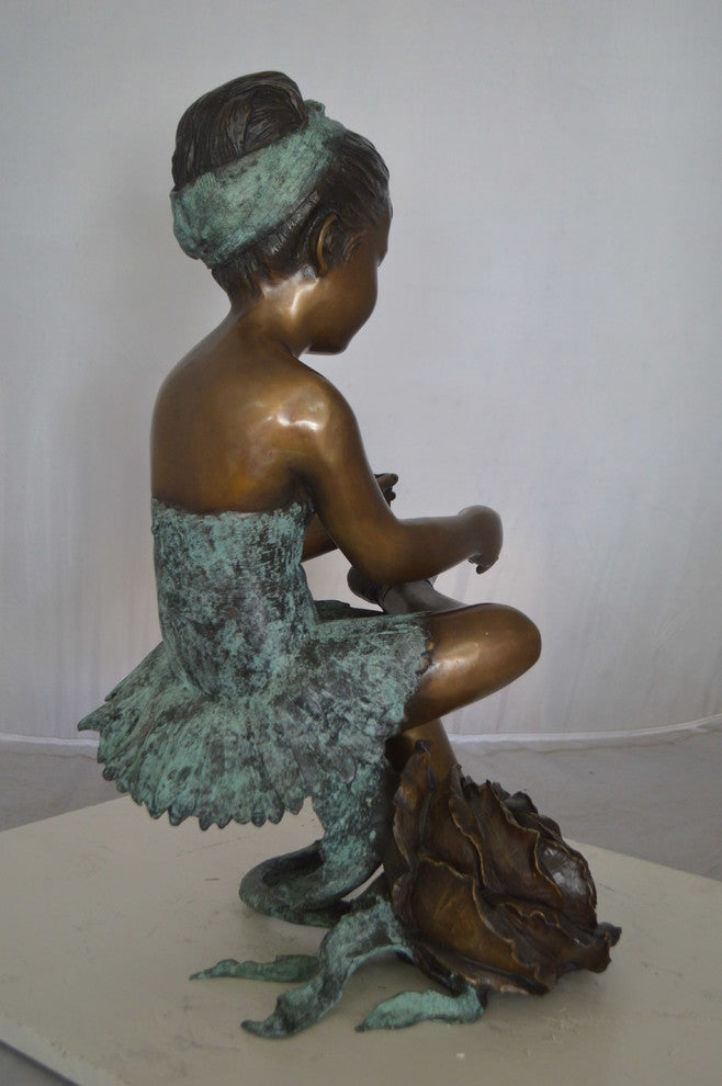 Dancer with Rose bronze statue -  Size: 15"L x 17"W x 26"H.