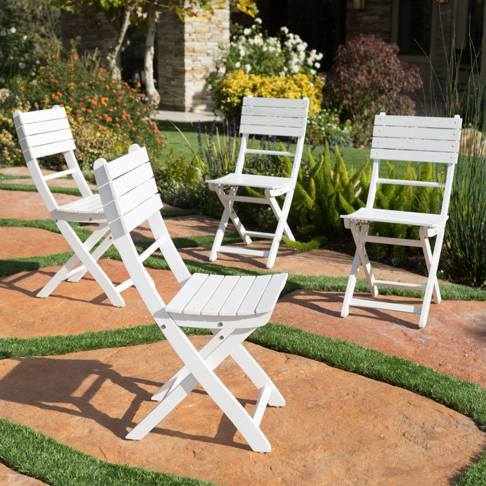 GDF Studio Vicaro Outdoor White Acacia Wood Foldable Dining Chairs, Set of 4