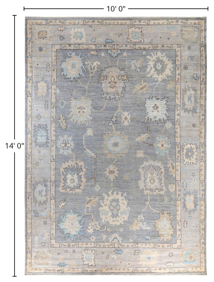 Oushak One-of-a-Kind Hand-Knotted Area Rug Light Gray, 10'0" x 14'0"
