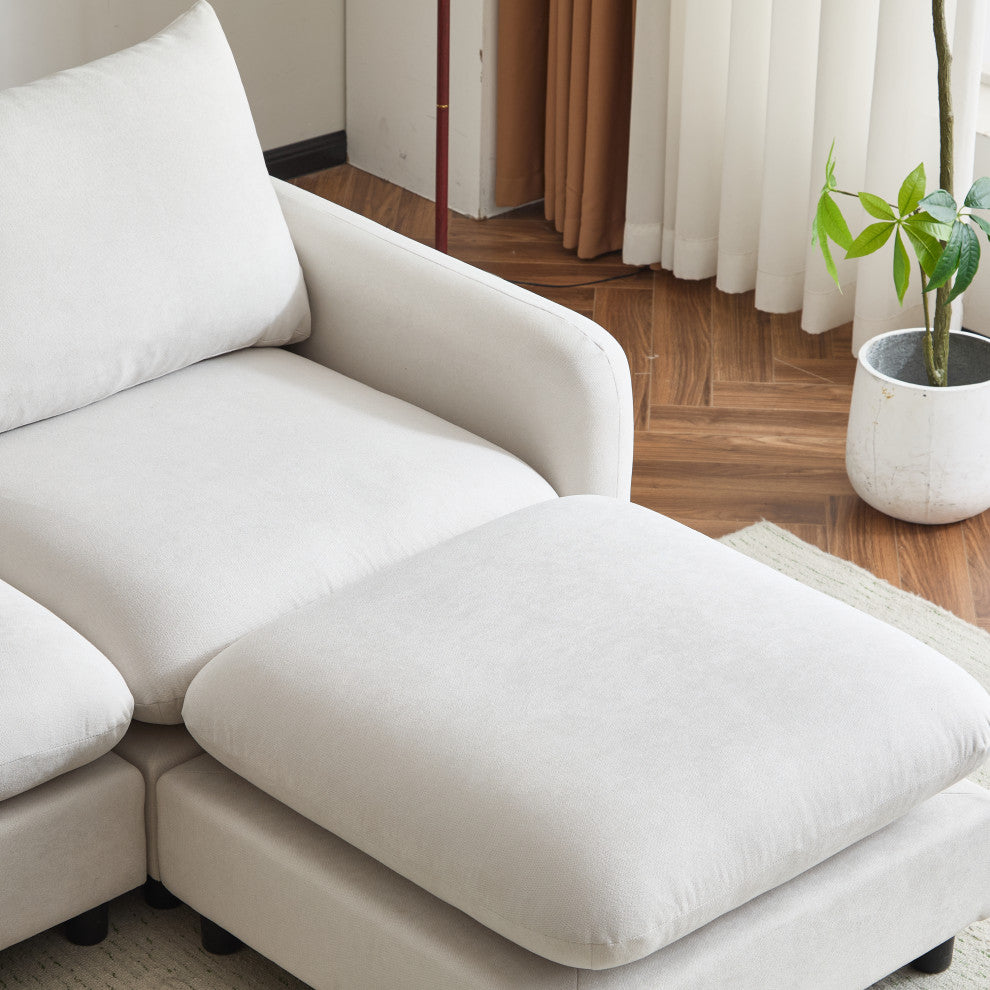GDF Studio Upholstered Modular Sectional Sofa Set, White Sand, 2 Seater With Ottoman