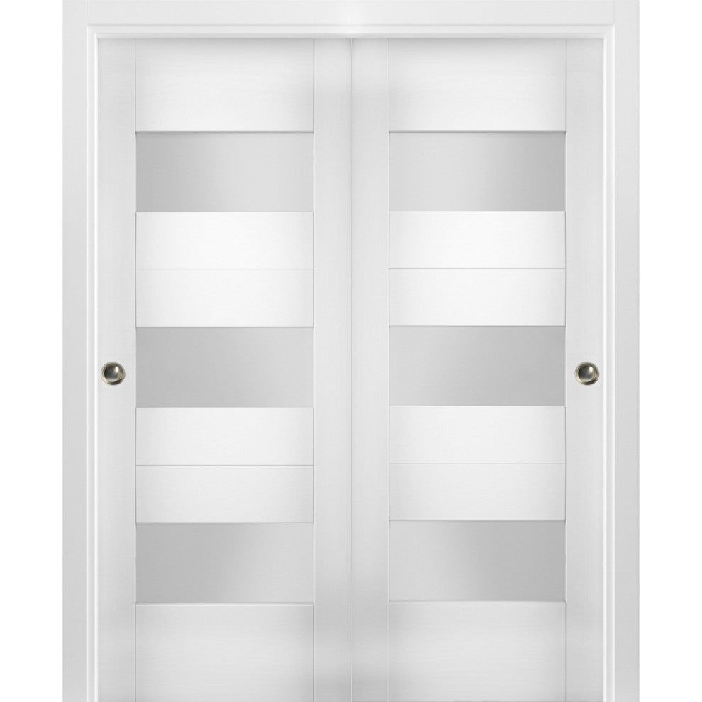 Sliding Closet Glass Bypass Doors / Sete 6003 White Silk / Rails, 72" X 96" ( 2* 36x96)