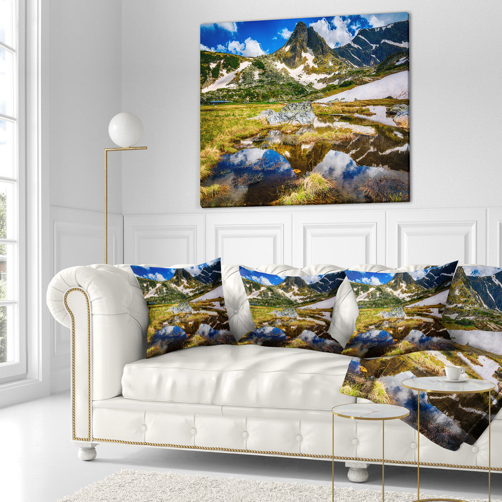 Stunning Mountains in Rila Lakes District Landscape Printed Pillow, 18"x18"