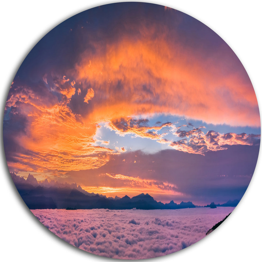 Bright Panoramic Sunset Over Sea, Round Wall Art Landscape, 23"