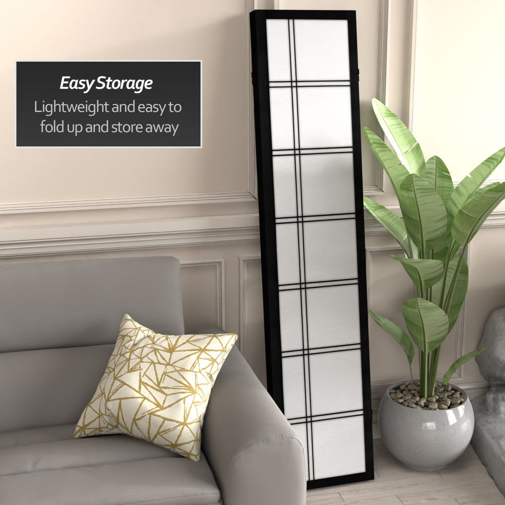 6' Tall Canvas Double Cross Room Divider, Black, 4 Panels
