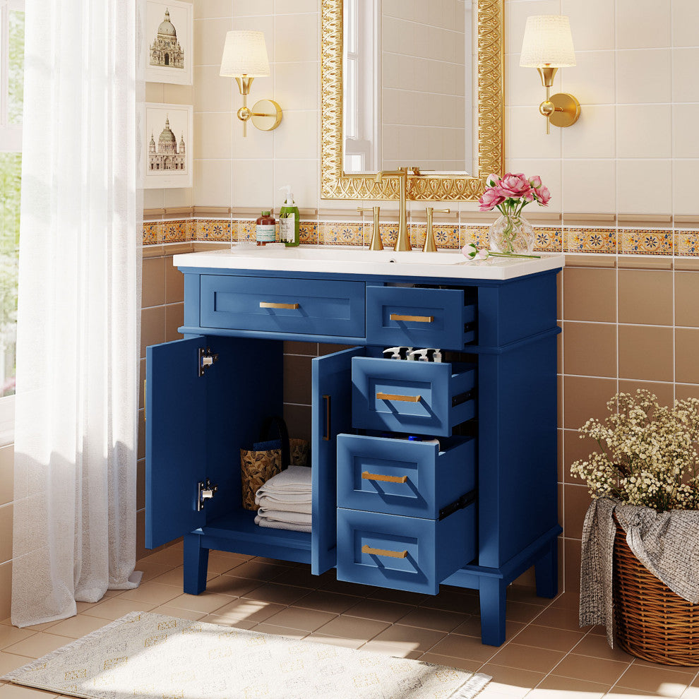 36 Inch Bathroom Vanity with Resin Sink, Blue