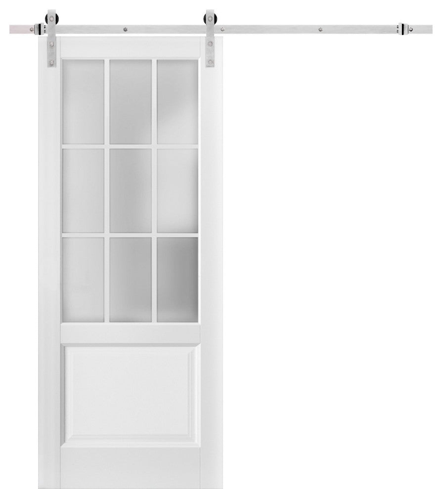 Barn Door Glass, Felicia 3309 Matte White Stainless Steel, 36" X 84"
