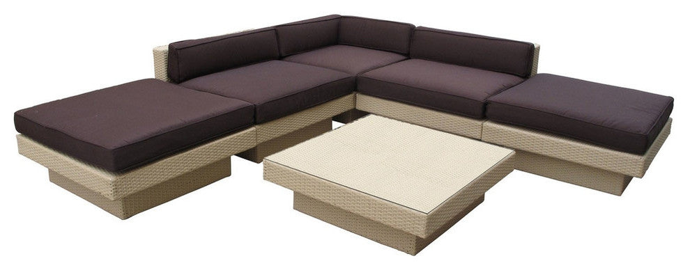 Modern Urban Outdoor Patio Rattan and Wicker 6-Piece SetSectional Set Tan Brown