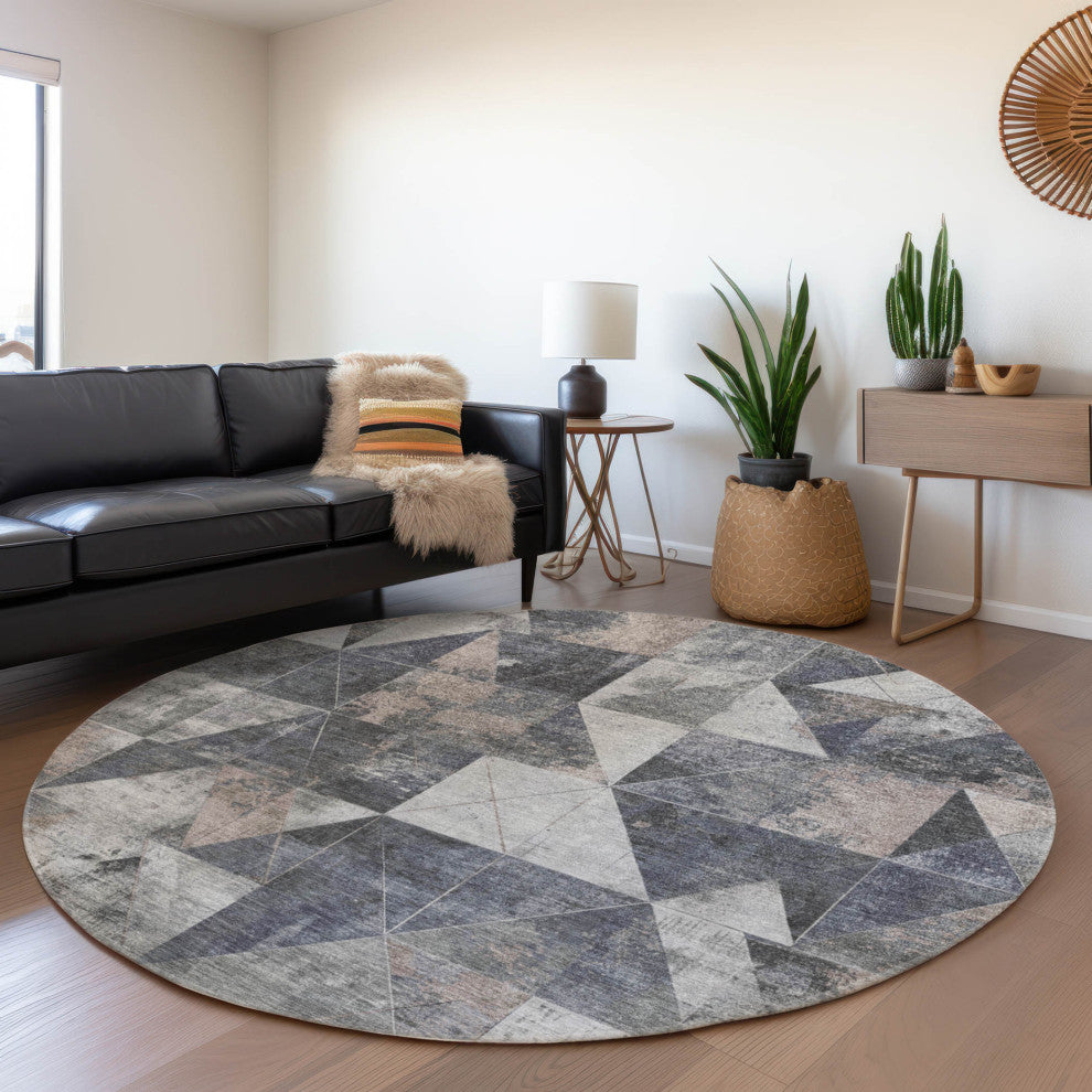 Machine Washable Indoor/Outdoor Chantille ACN1888 Gray 8' x 8' Round Rug
