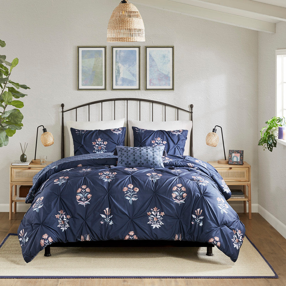 Madison Park Marfa 4 Piece Pintuck Comforter Set With Throw Pillow