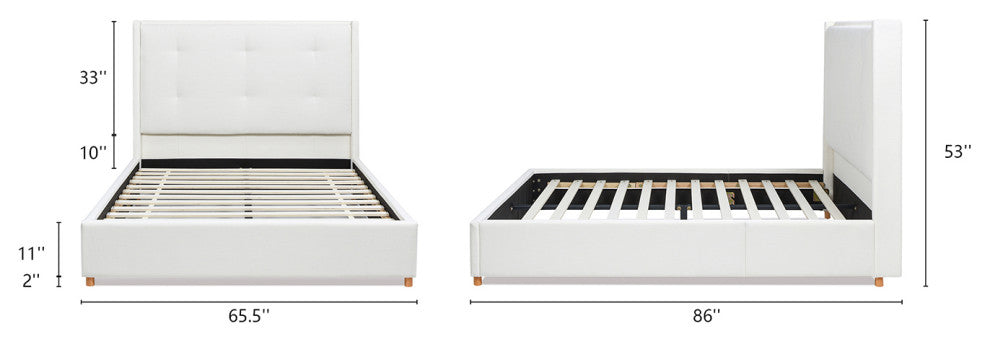 Miramar Cushion-Back Headboard Platform Bed Frame, Antique White Polyester, Queen