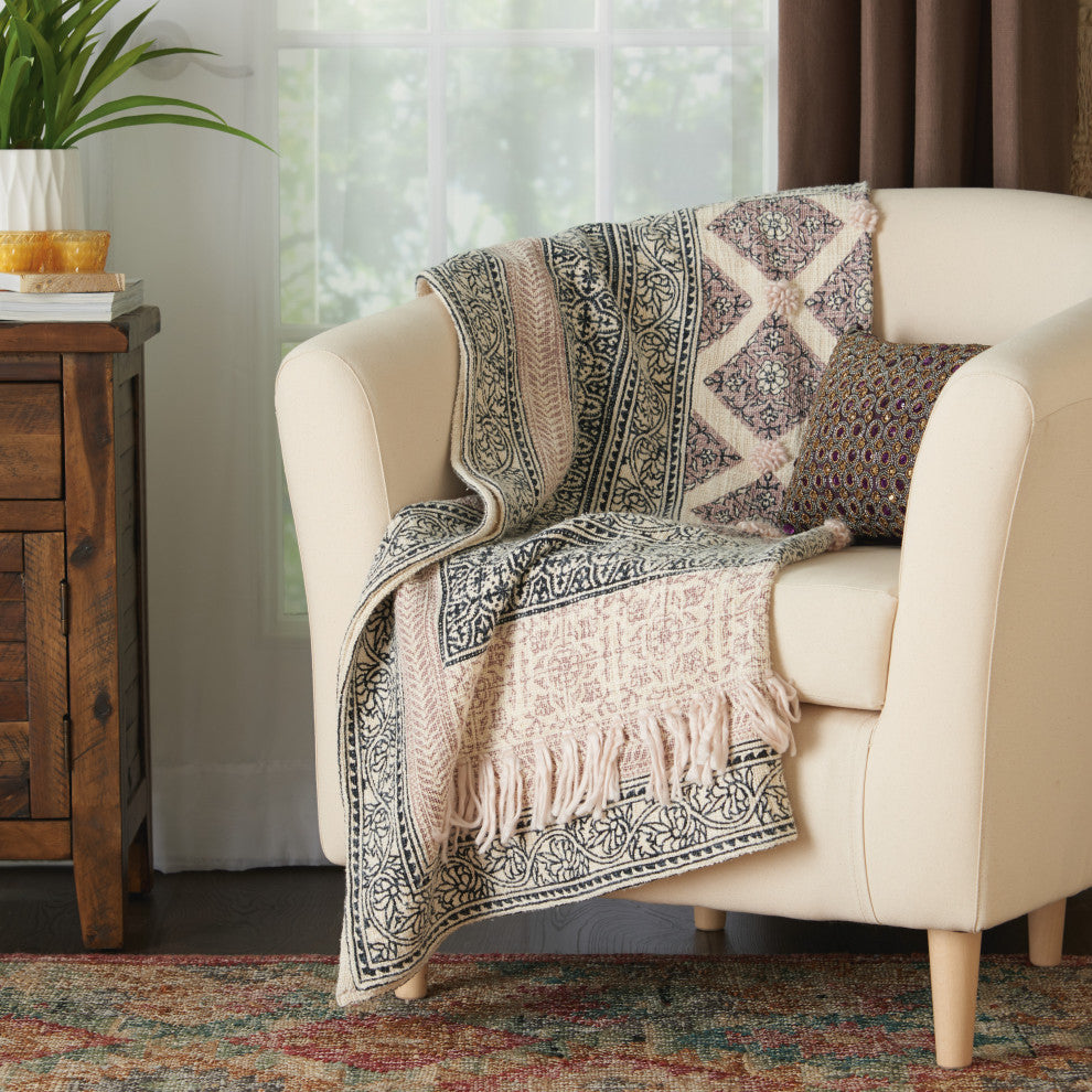 Nourison Home 50"x60" Mina Victory Throw Stonewash Throw Natural Throw Blanket