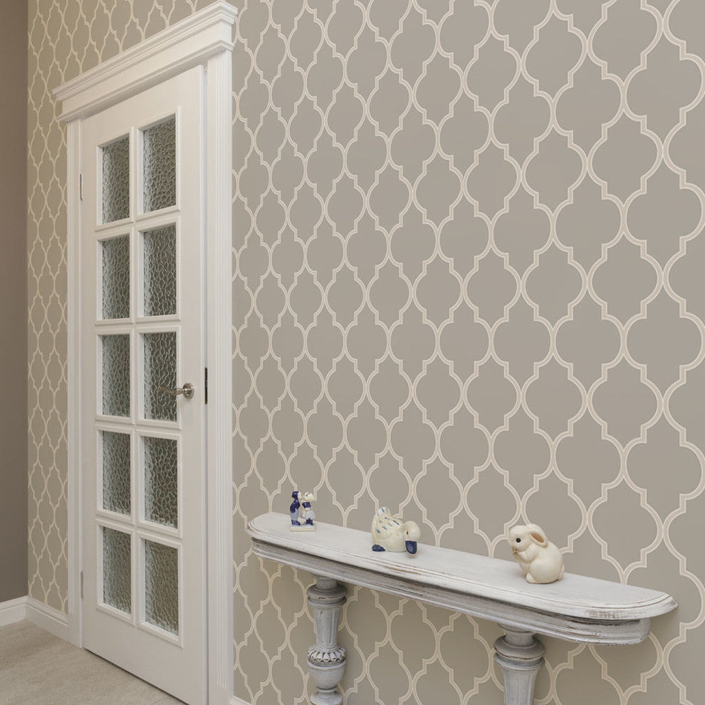 Moroccan Peel and Stick Vinyl Wallpaper, Warm Gray, 24" X 60"