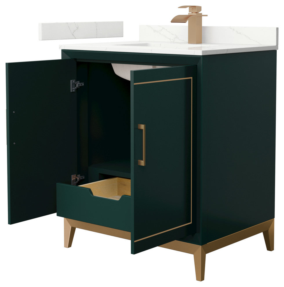 Marlena 30" Green Single Vanity, Quartz Top, 1-Hole, Bronze Trim
