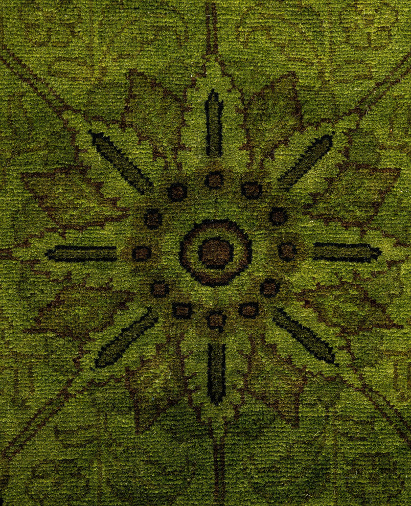 Overdyed One-of-a-Kind Hand-Knotted Area Rug Green, 9' 1" x 9' 1"