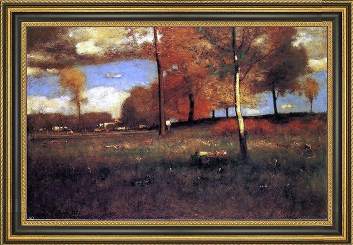 George Inness Near the Village, October Framed Premium Canvas Print, 16"x24"
