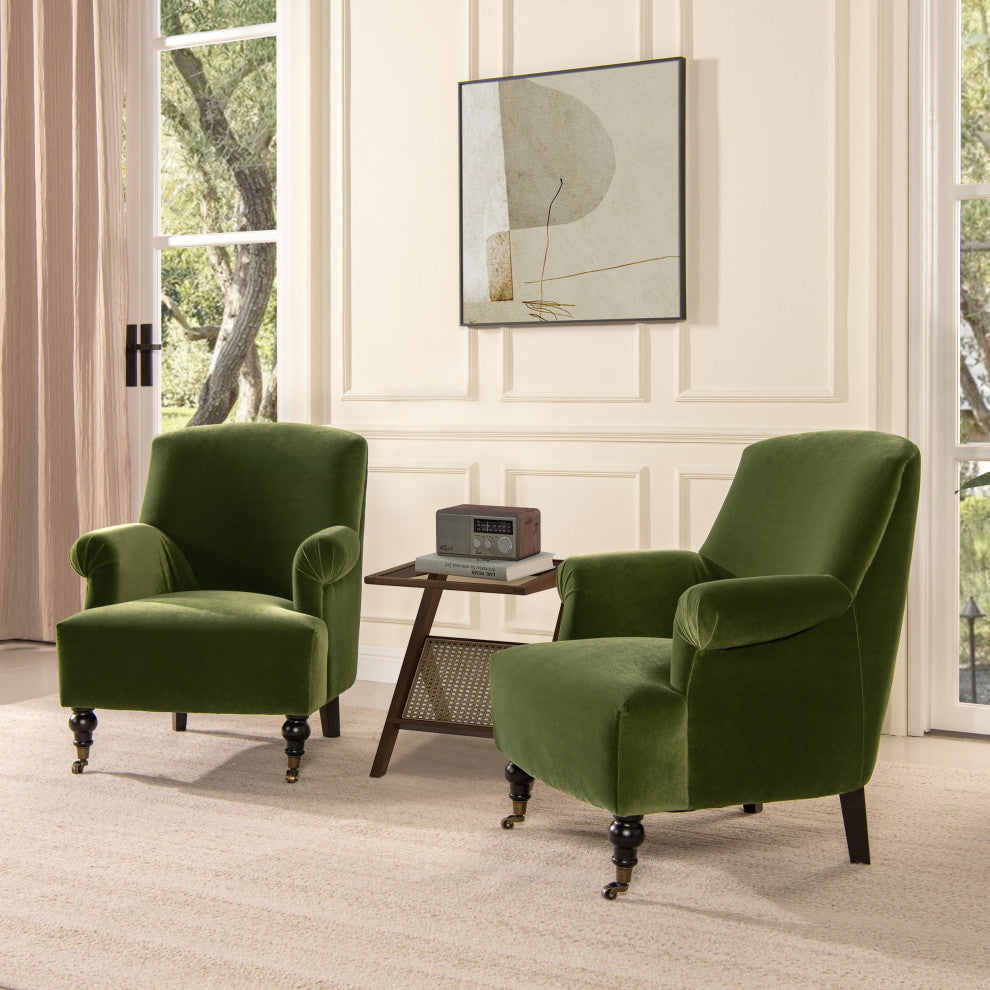 Eloise 30" Pleated Sock Arm Accent Armchair, Olive Green Performance Velvet