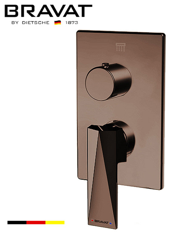 Bravat Light Oil Rubbed Bronze Square Shower Set, Valve Mixer 3-Way Concealed