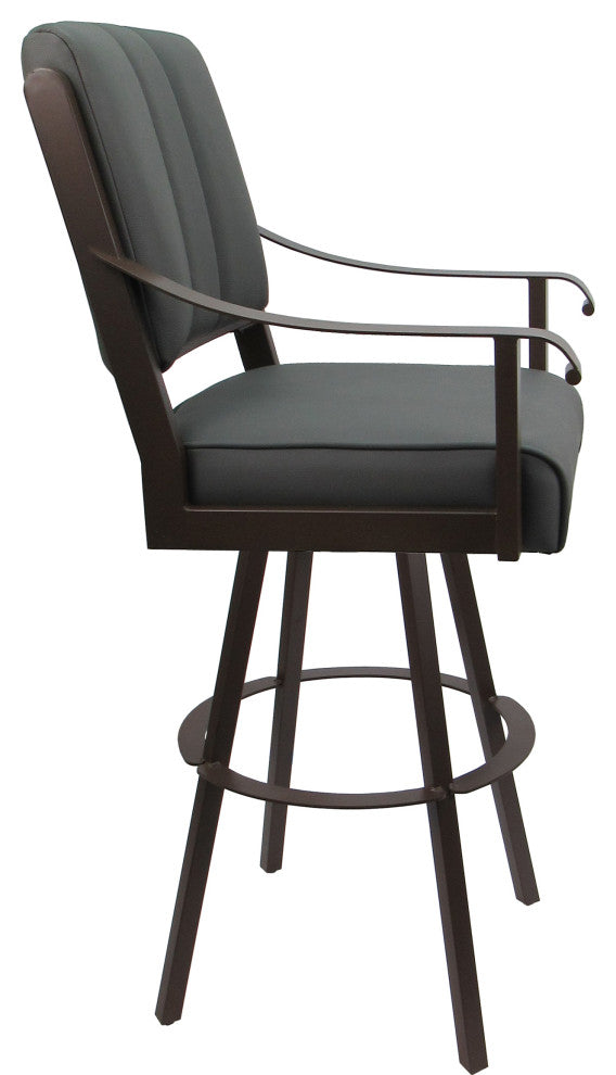 Leather Swivel Metal Bar Stool - Memphis on Warren Base, Gray Leather on Brown, 34"