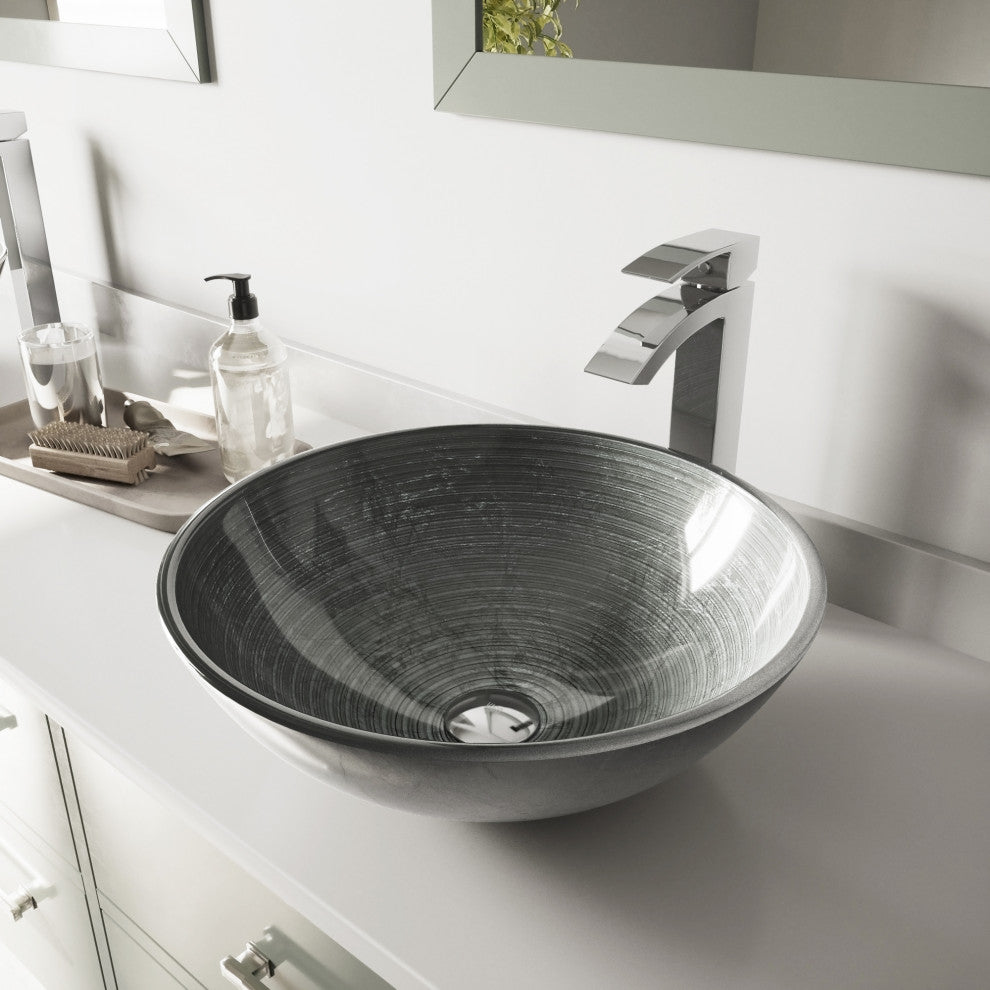 Giovanni 17"L x 17"W Glass Vessel Sink and Duris 12"H Faucet Set