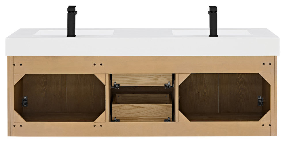 Siena Wall-mounted Single Bath Vanity, Light Brown, 60inch, No Mirror