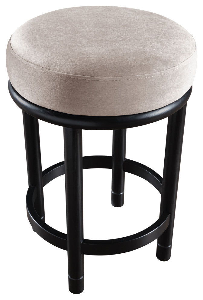 Monette Upholstered Bar and Counter Stool, Taupe, Velvet, Black Finish