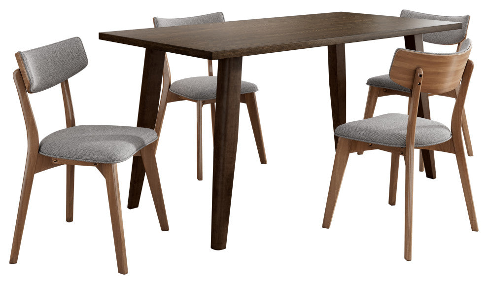 GDF Studio 5-Piece Mid-Century Dining Set, 4 Chairs, Dark Gray/Walnut/Brown