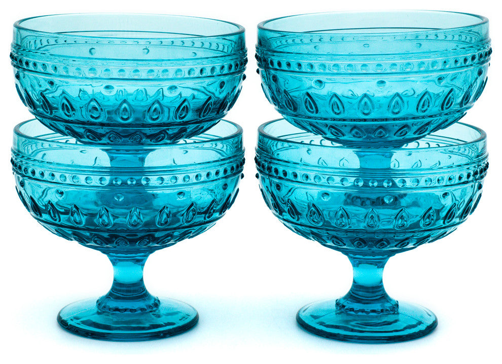 Fez Glass Footed Compote Set of 4, Turquoise