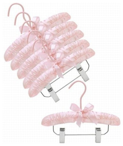 10" Satin Baby Hangers With Clips, Pink, Set of 6