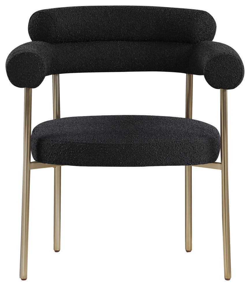 Blake Upholstered Dining Chair, Black, Boucle Fabric, Brushed Brass, Set of 2