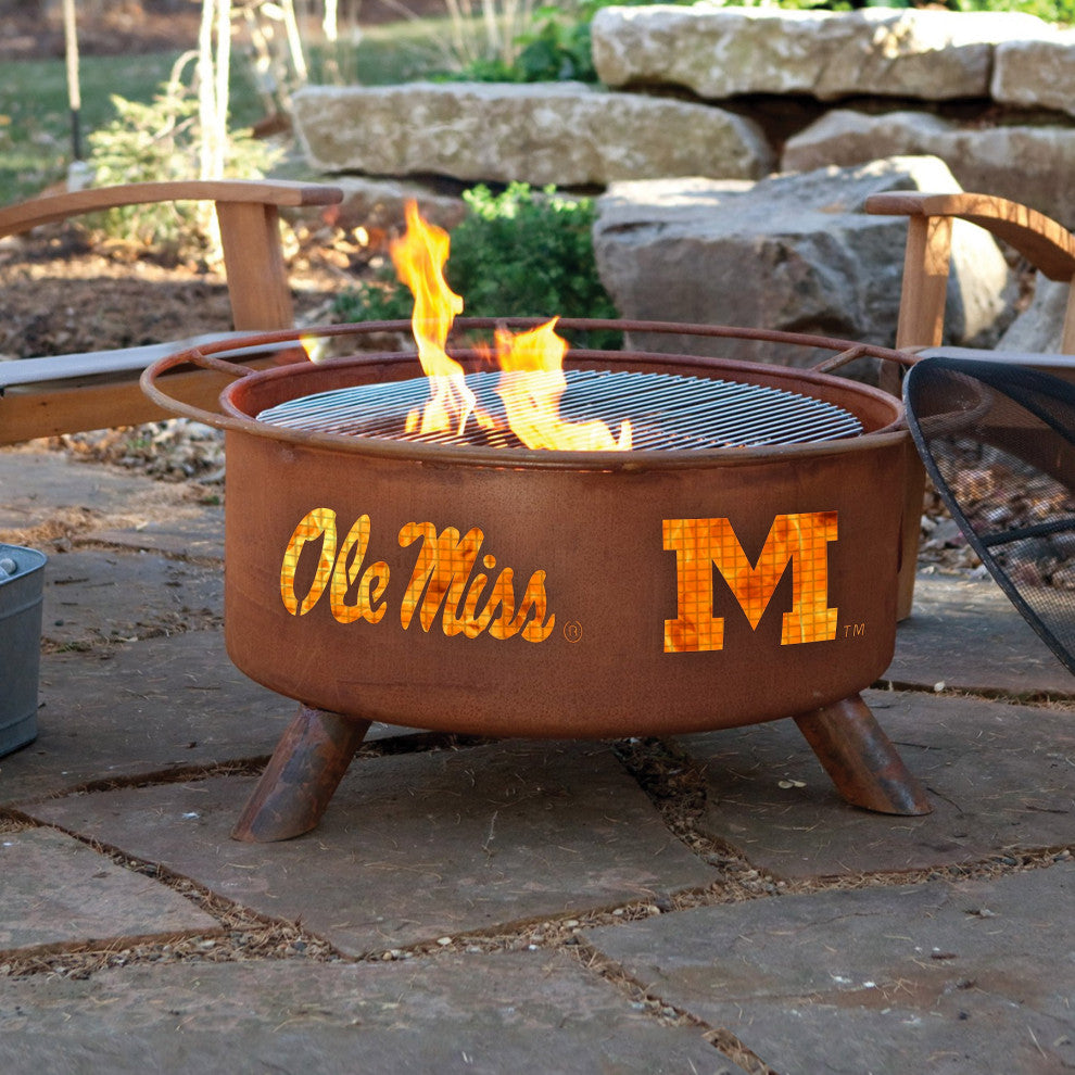 Customizable NCAA Logo Fire Pit, Rust Patina, Ole Miss