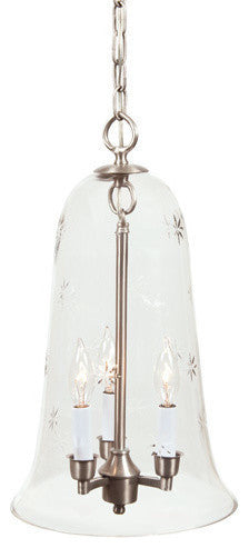 Large Elongated Bell Jar Pendant With Star Glass, Pewter